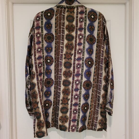 Vintage Silk Stunt Collections Earthtone Abstract Style Shirt size Medium - Picture 2 of 11